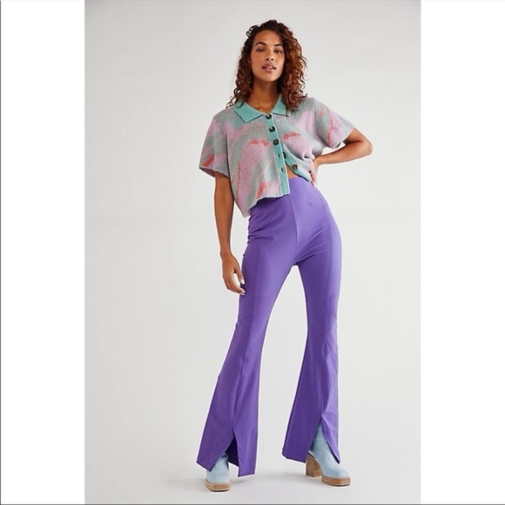 Free People Real Deal Slit Split Front Leg Flared Trouser Pant Lilac XL